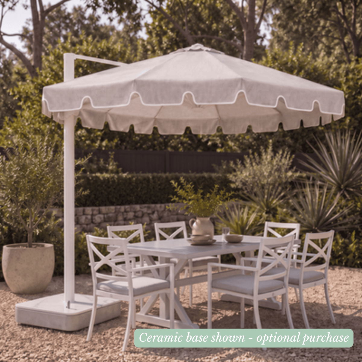 Montego 380cm champagne canopy with scalloped edge and bridgeport dining set 