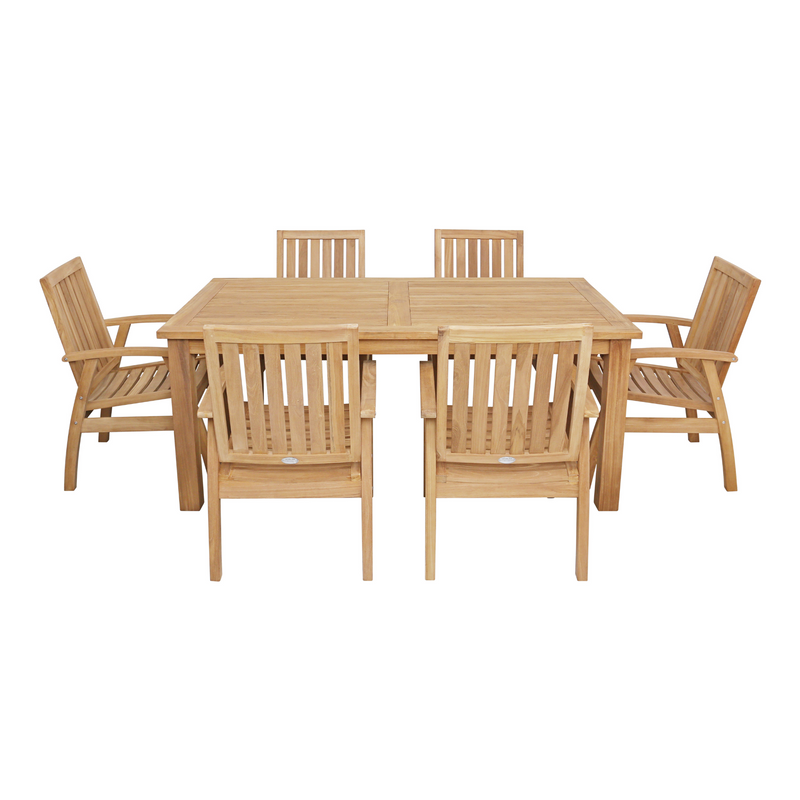 Montego teak table with Flinders teak chair - 7pce outdoor dining setting
