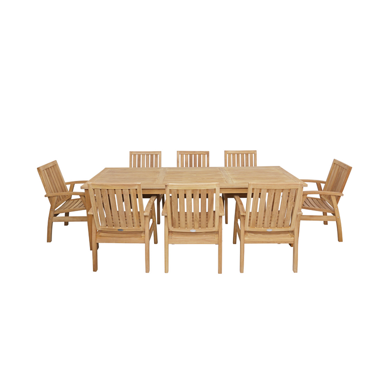 Montego teak table with Flinders teak chair - 9pce outdoor dining setting