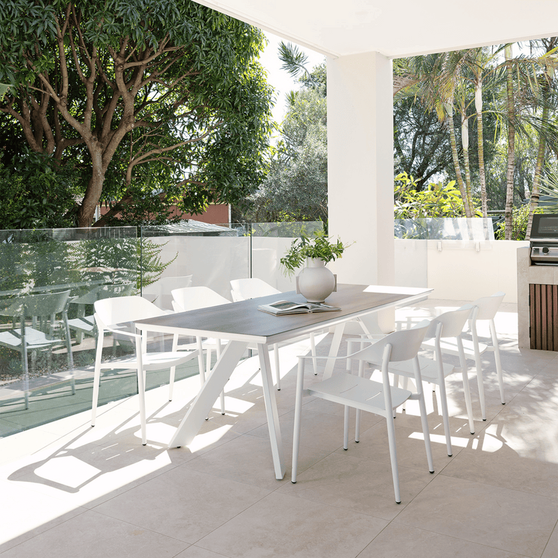 Monterrey 230cm Table with Tala Dining Chairs - 7 piece White Outdoor Dining Setting