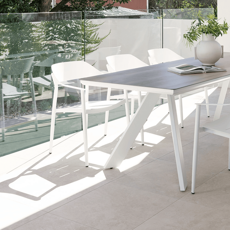 Monterrey 230cm Table with Tala Dining Chairs - 7 piece White Outdoor Dining Setting