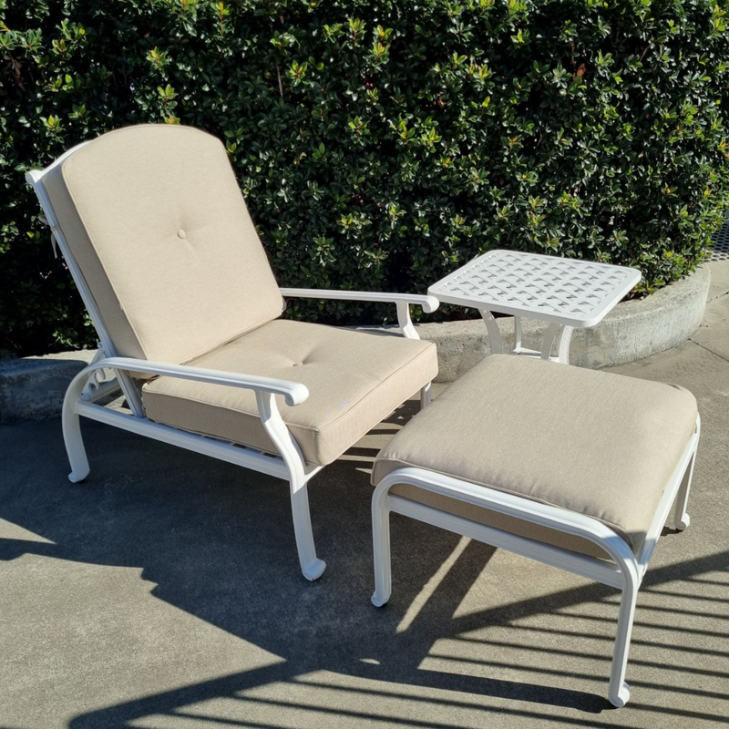 Nassau side table, Recliner, and Ottoman - 3pce Outdoor Lounge Setting