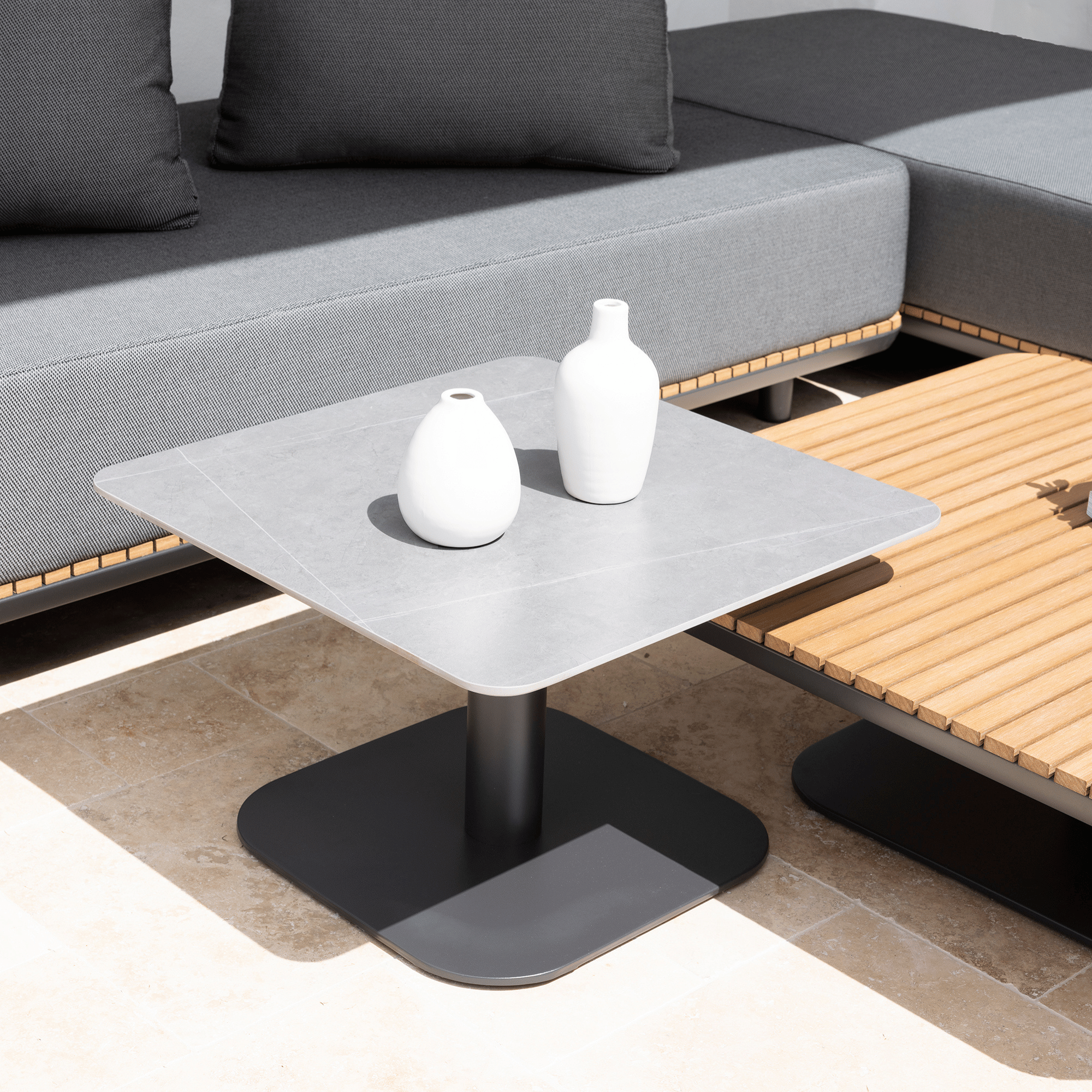 New Wave 59cm Square Side Table - Charcoal/Sintered Stone