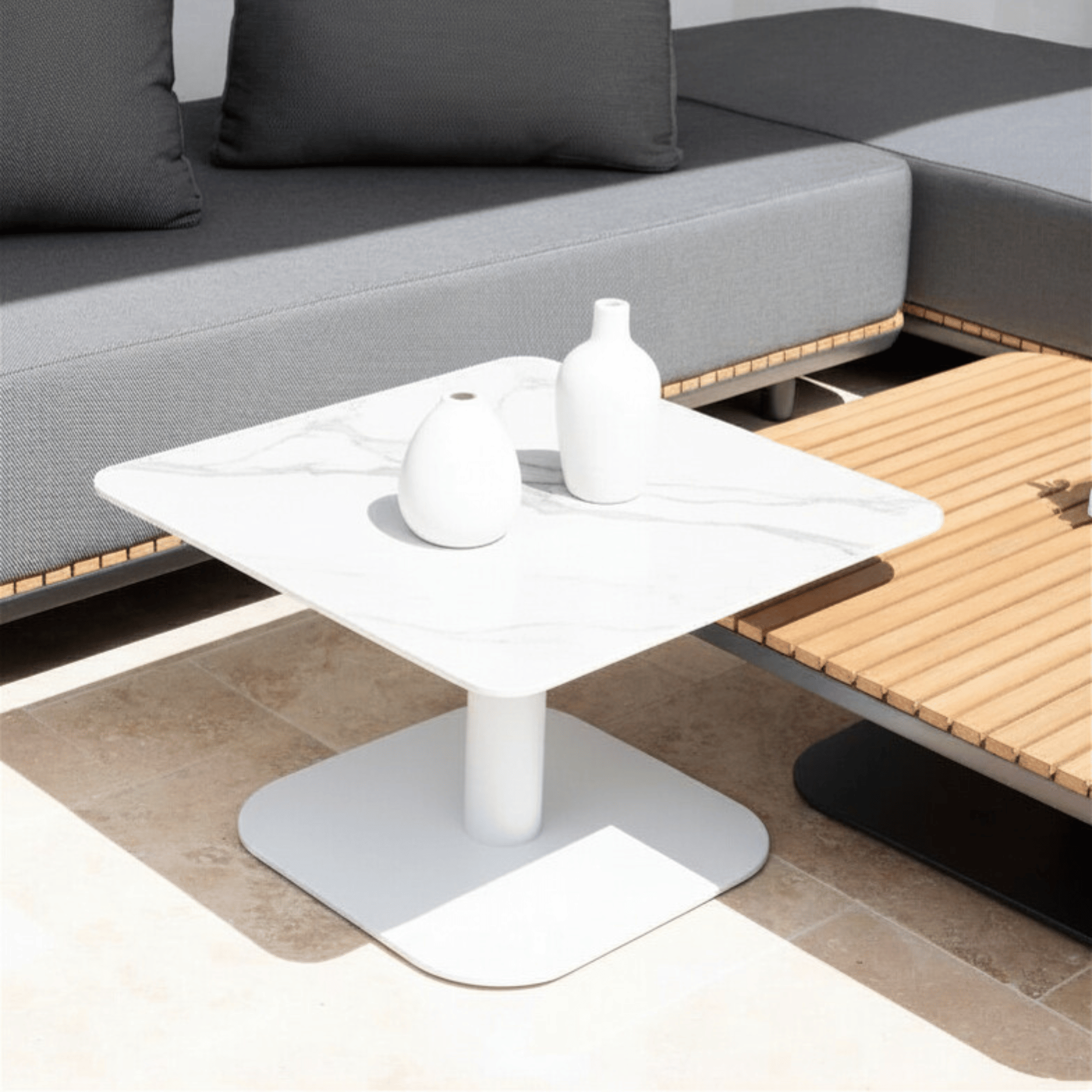 New Wave 59cm Square Coffee Table - White/Sintered Stone