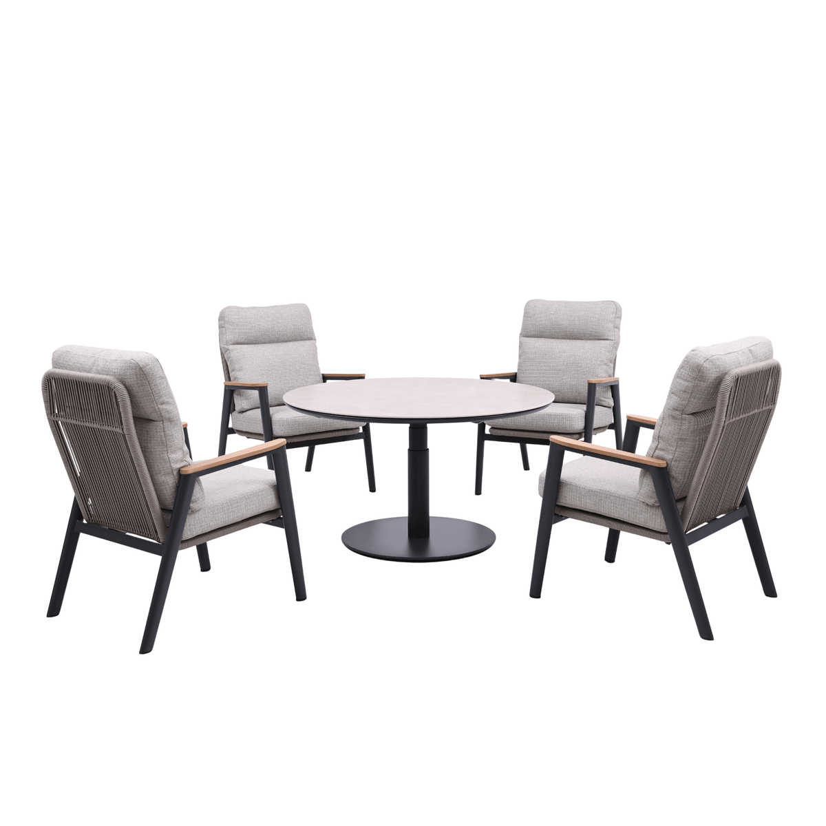 Phoenix & Oslo 110cm Round 5pce Lounge Dining Setting - Charcoal
