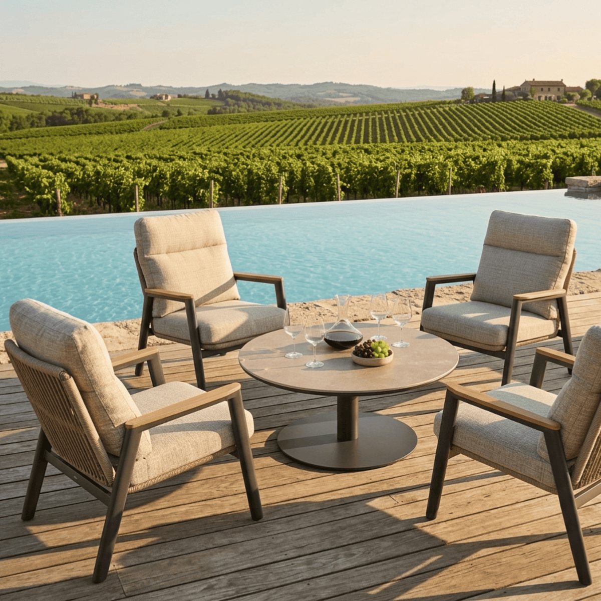 Phoenix & Oslo 110cm Round 5pce Lounge Dining Setting - Charcoal
