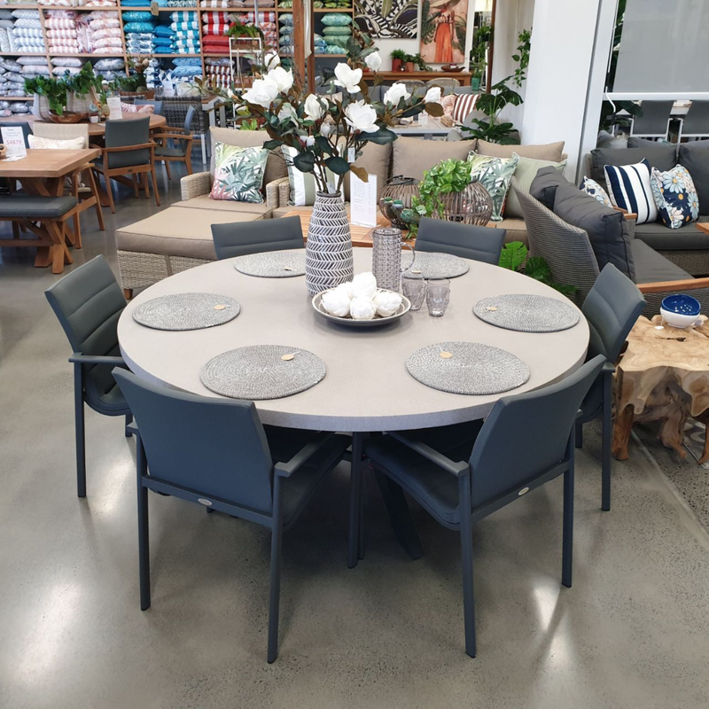 Rift table with Cassis chairs - 7pce round outdoor dining setting