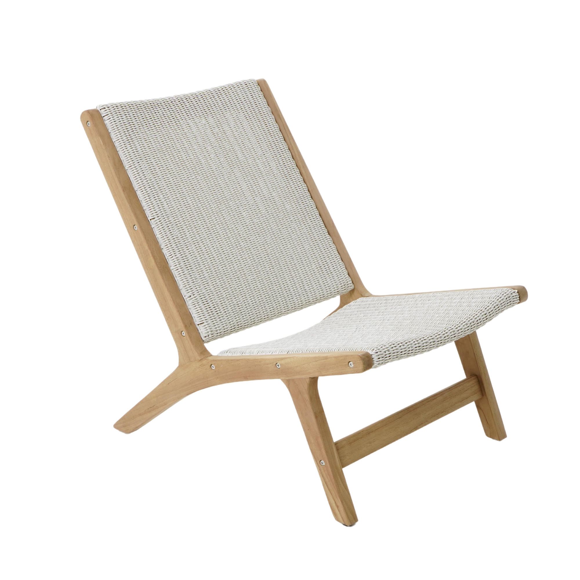 Salem teak and 'fantasy white' wicker outdoor lounge chair