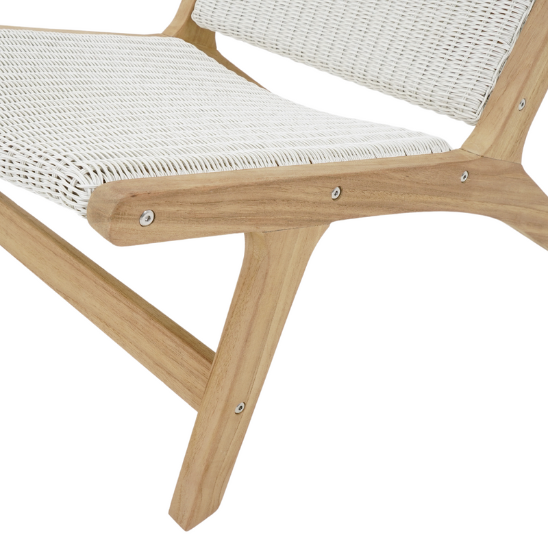 Salem teak and 'fantasy white' wicker outdoor lounge chair