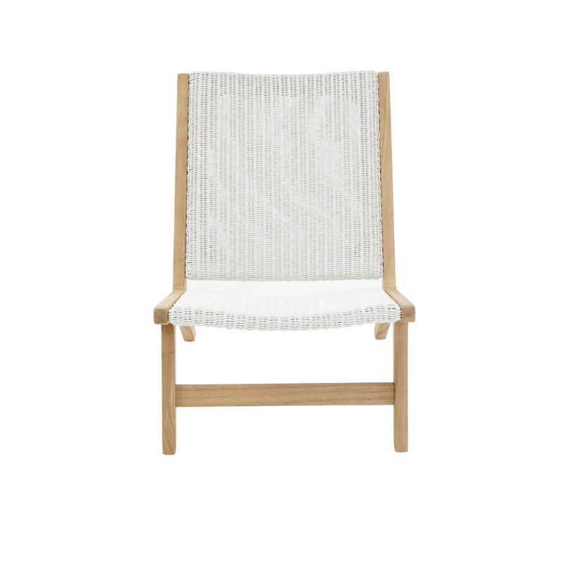 Salem teak and 'fantasy white' wicker outdoor lounge chair