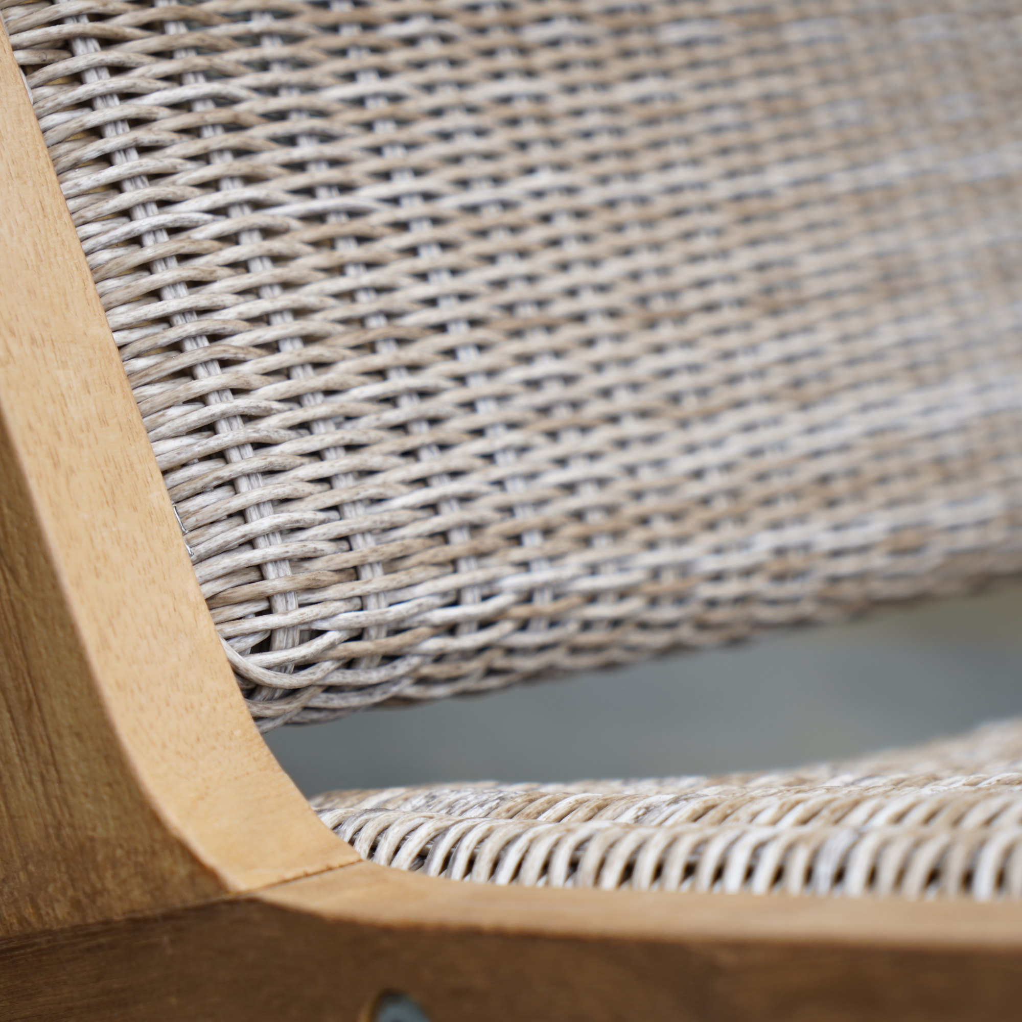 Salem teak and 'irish coffee' wicker outdoor lounge chair