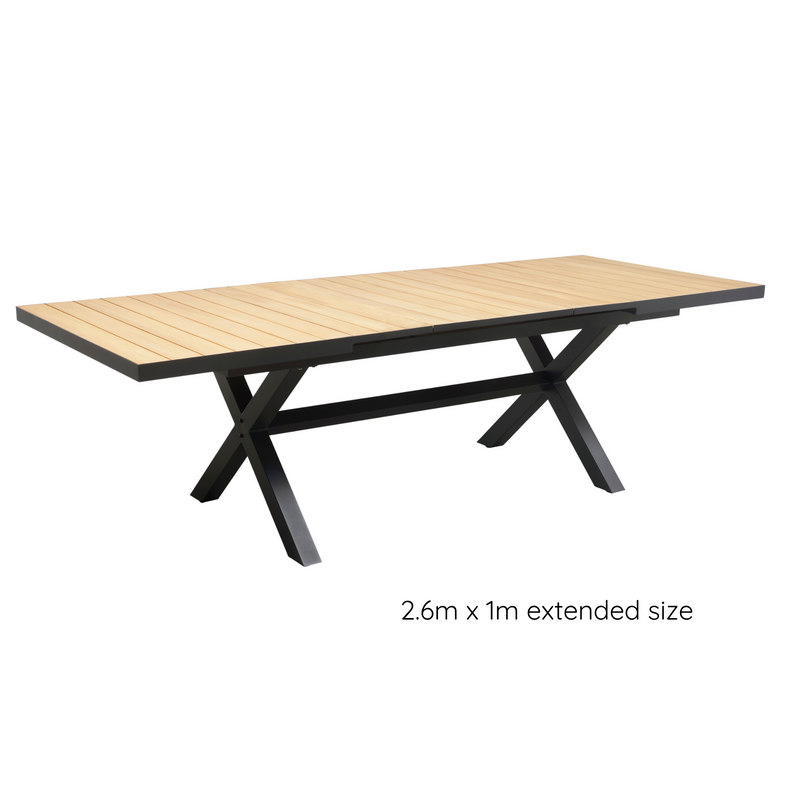Santiago outdoor extension dining table 200-260cm charcoal with teak