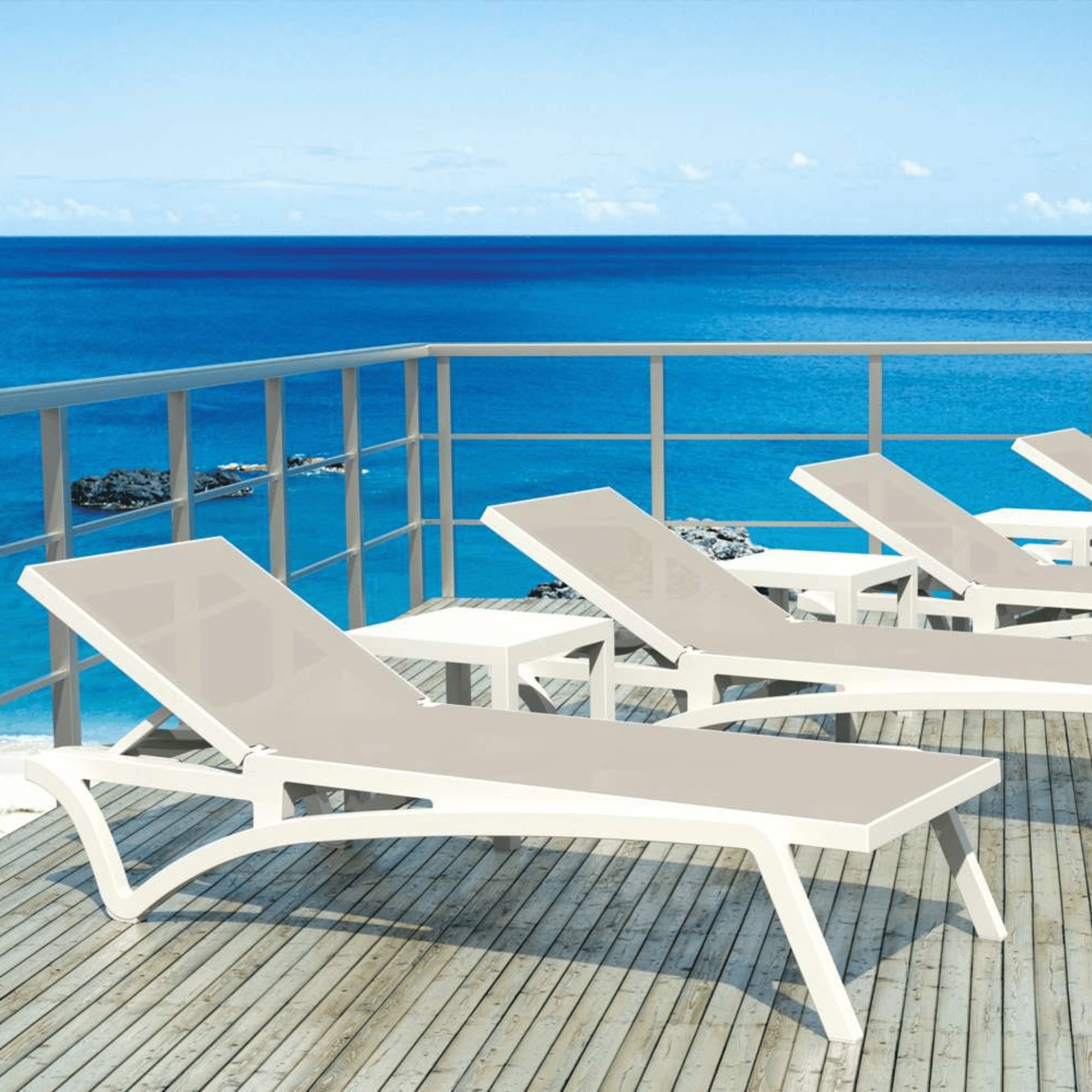 Siesta Pacific Sunlounge - White/Taupe - Commercial Grade