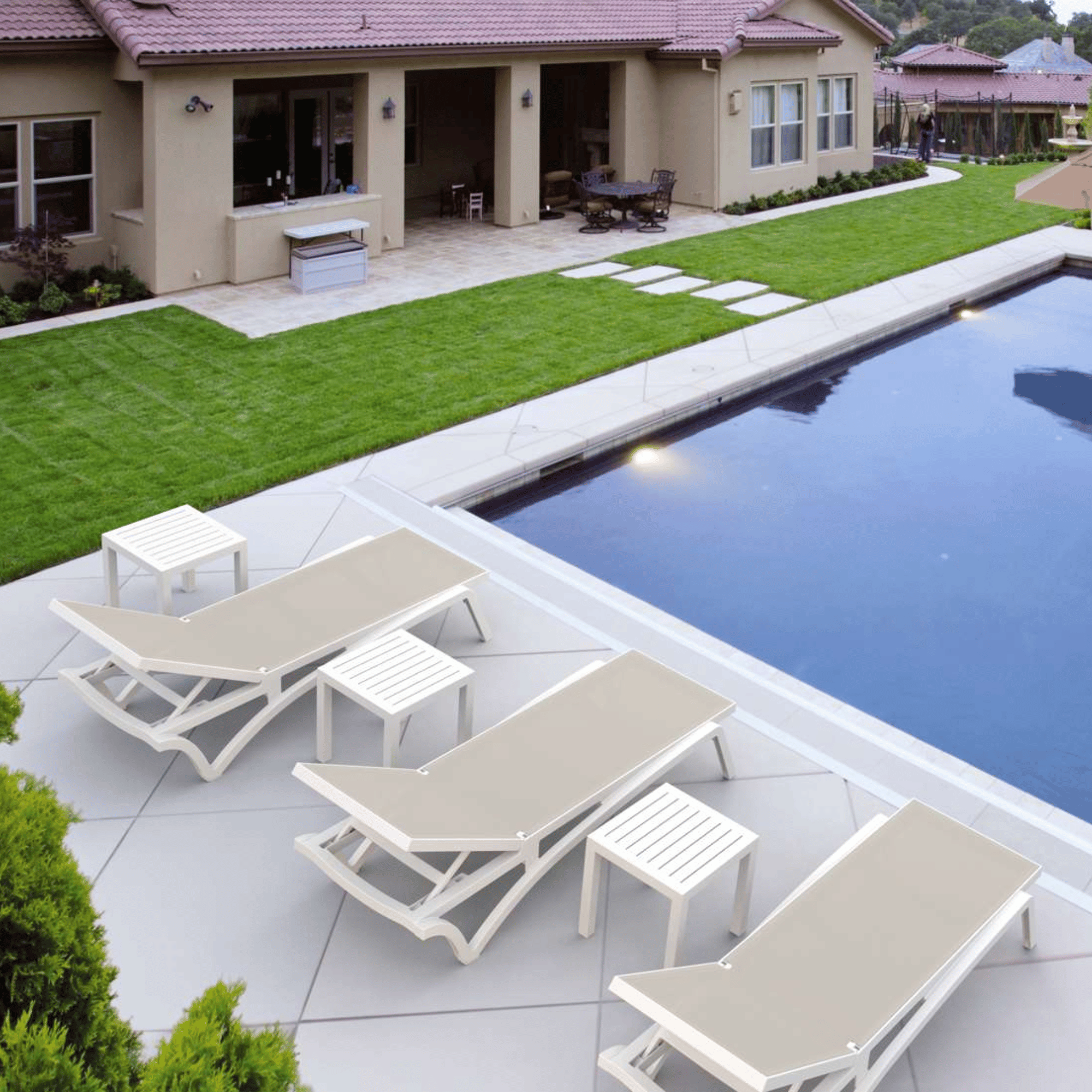 Siesta Pacific Sunlounge - White/Taupe - Commercial Grade