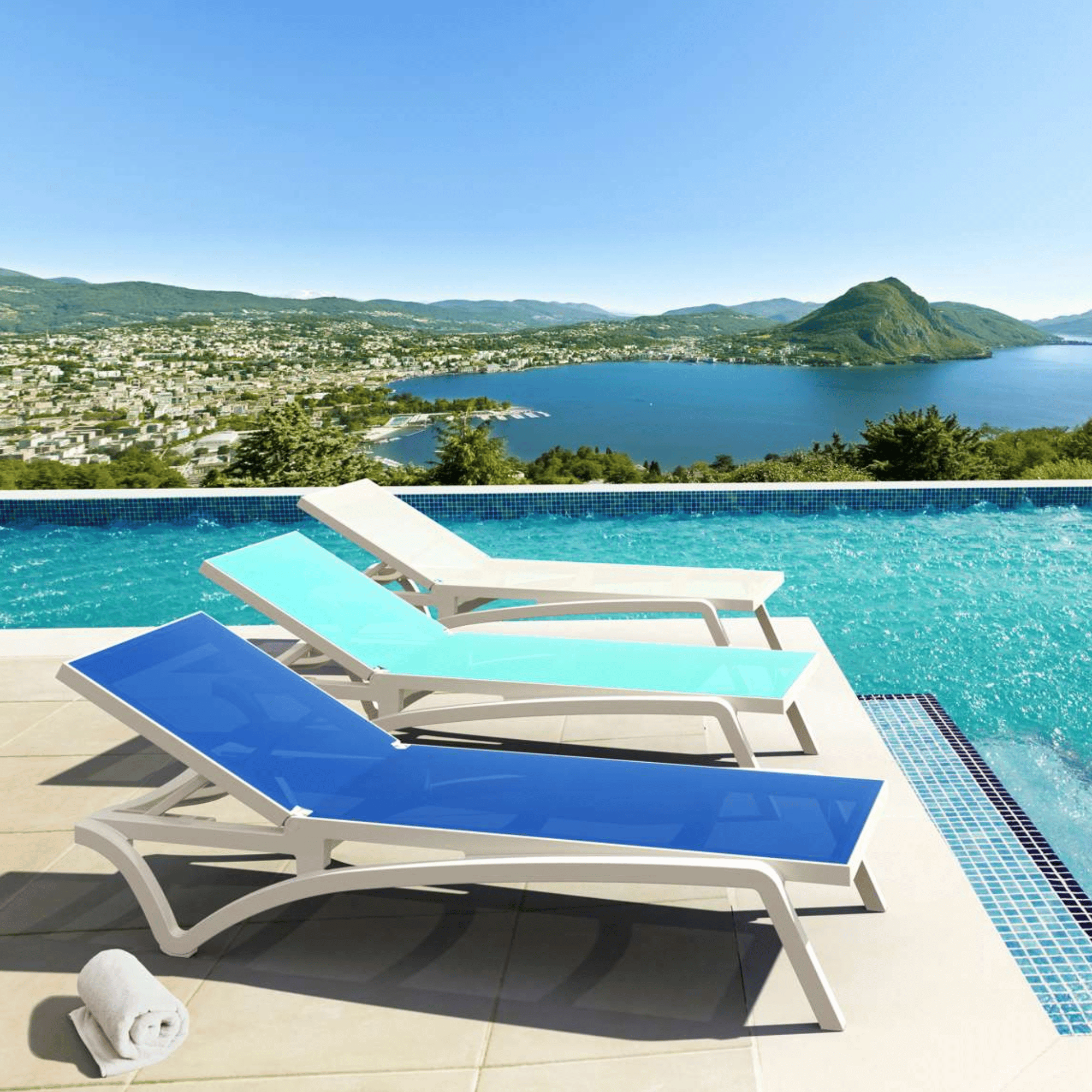 Siesta Pacific Sunlounge - White/Turquoise - Commercial Grade