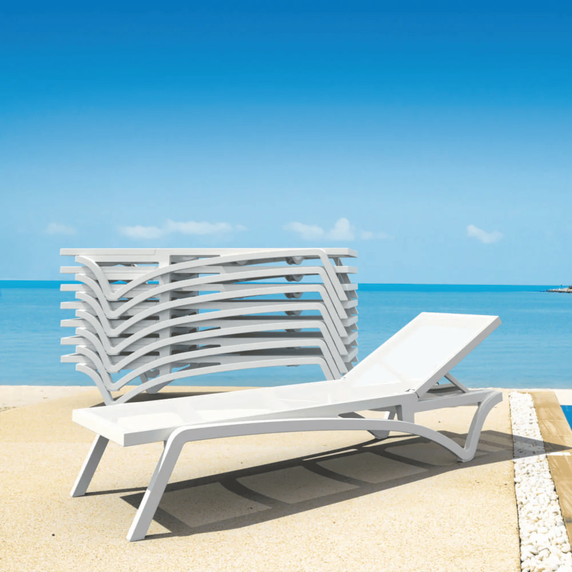 Siesta Pacific Sunlounge - White/Turquoise - Commercial Grade