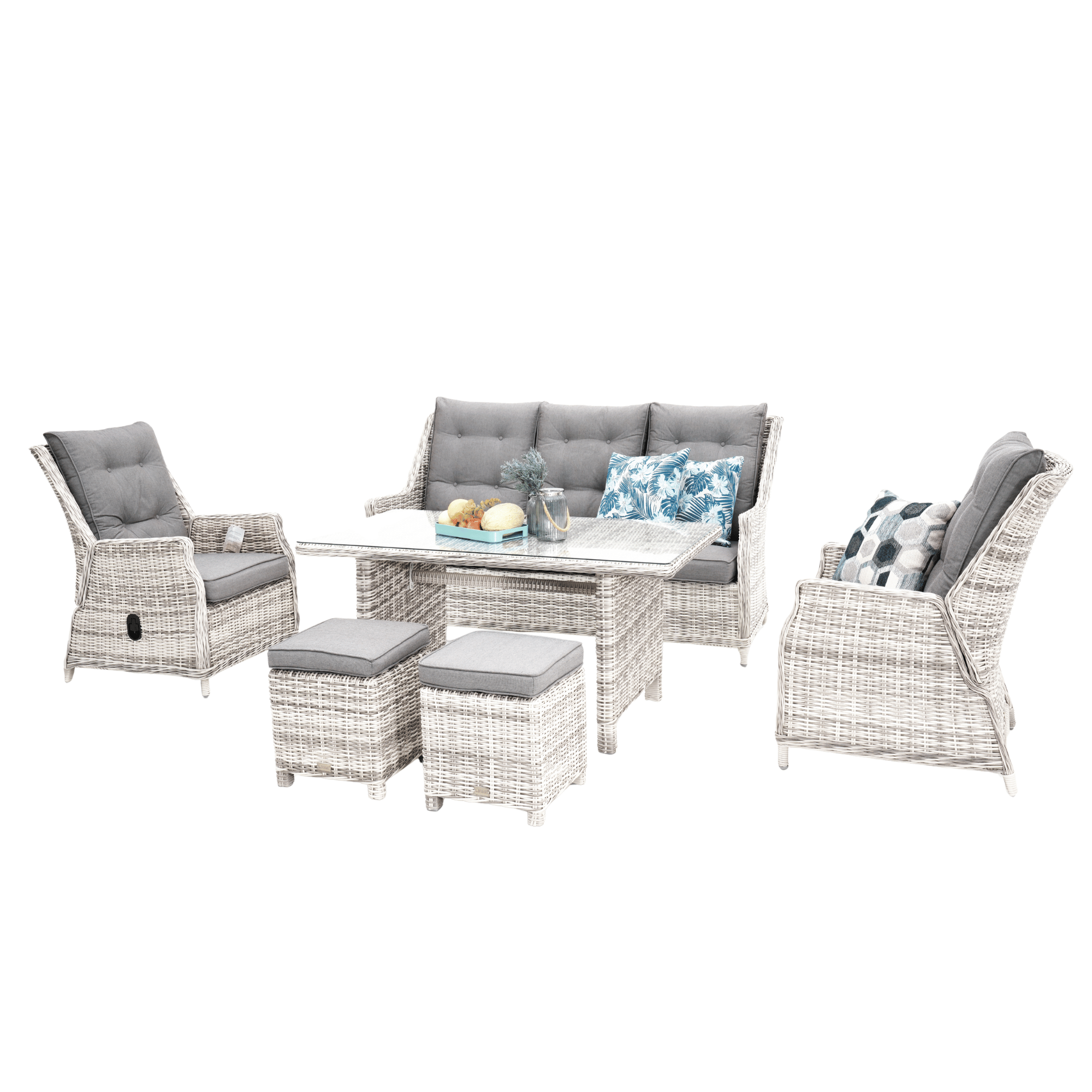 Swiss 6pce Outdoor Lounge Dining Wicker Set with Recliners - Zen White