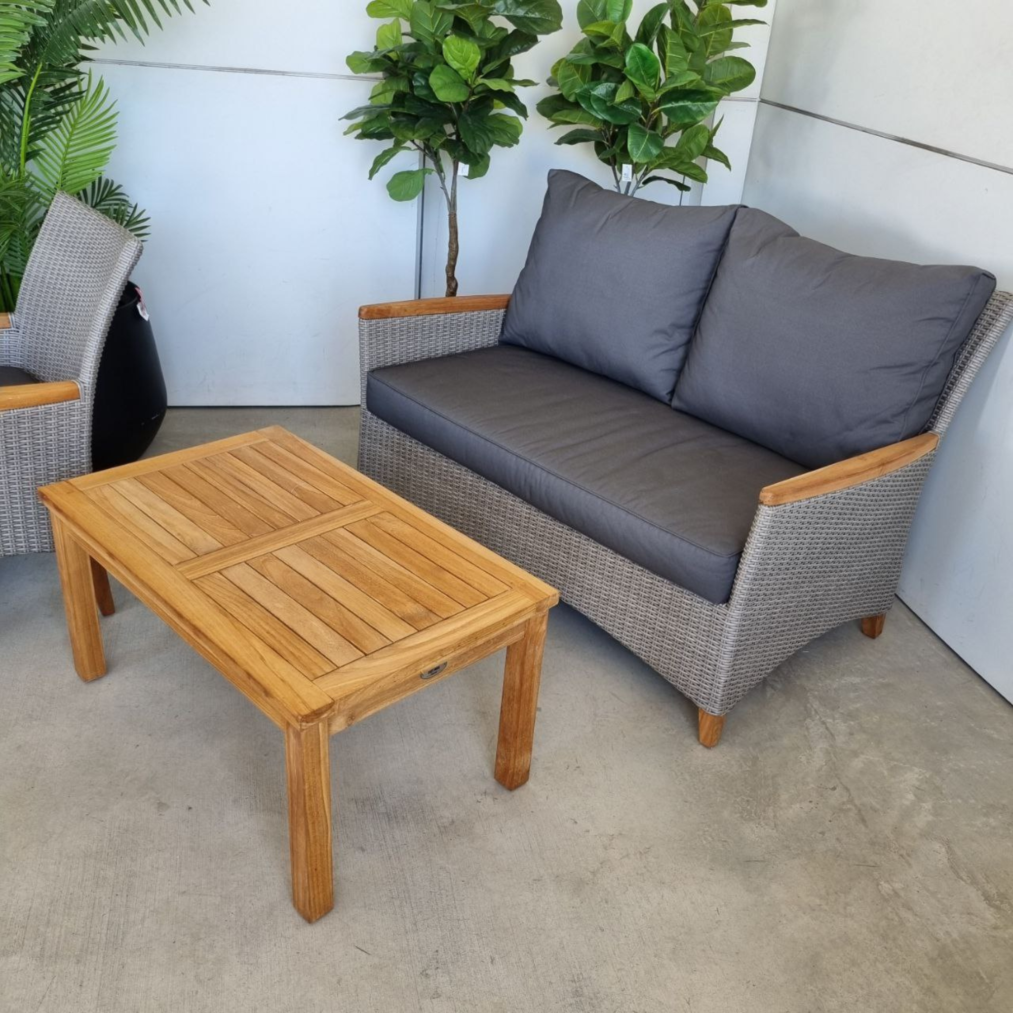 Teak Coffee Table, Florence Twin-seat Lounge, 2piece Outdoor Lounge Setting