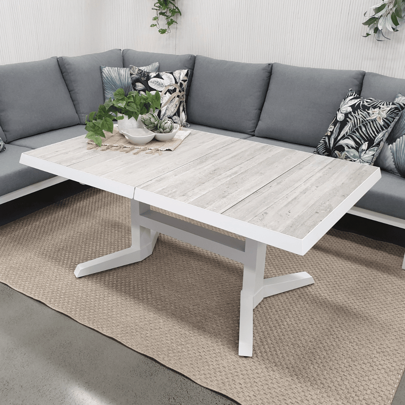 Torquay height-and-width adjustable dining table - extension table white/concrete-look