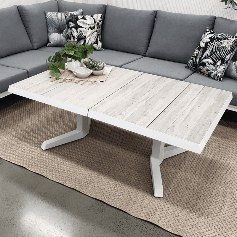 Torquay height-and-width adjustable dining table - extension table white/concrete-look