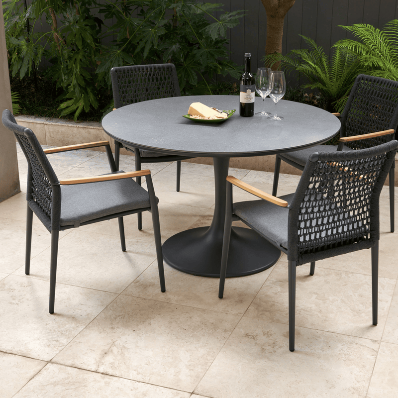 Tulip Round Table with Addis Dining Chairs - 5 piece Outdoor Dining Setting