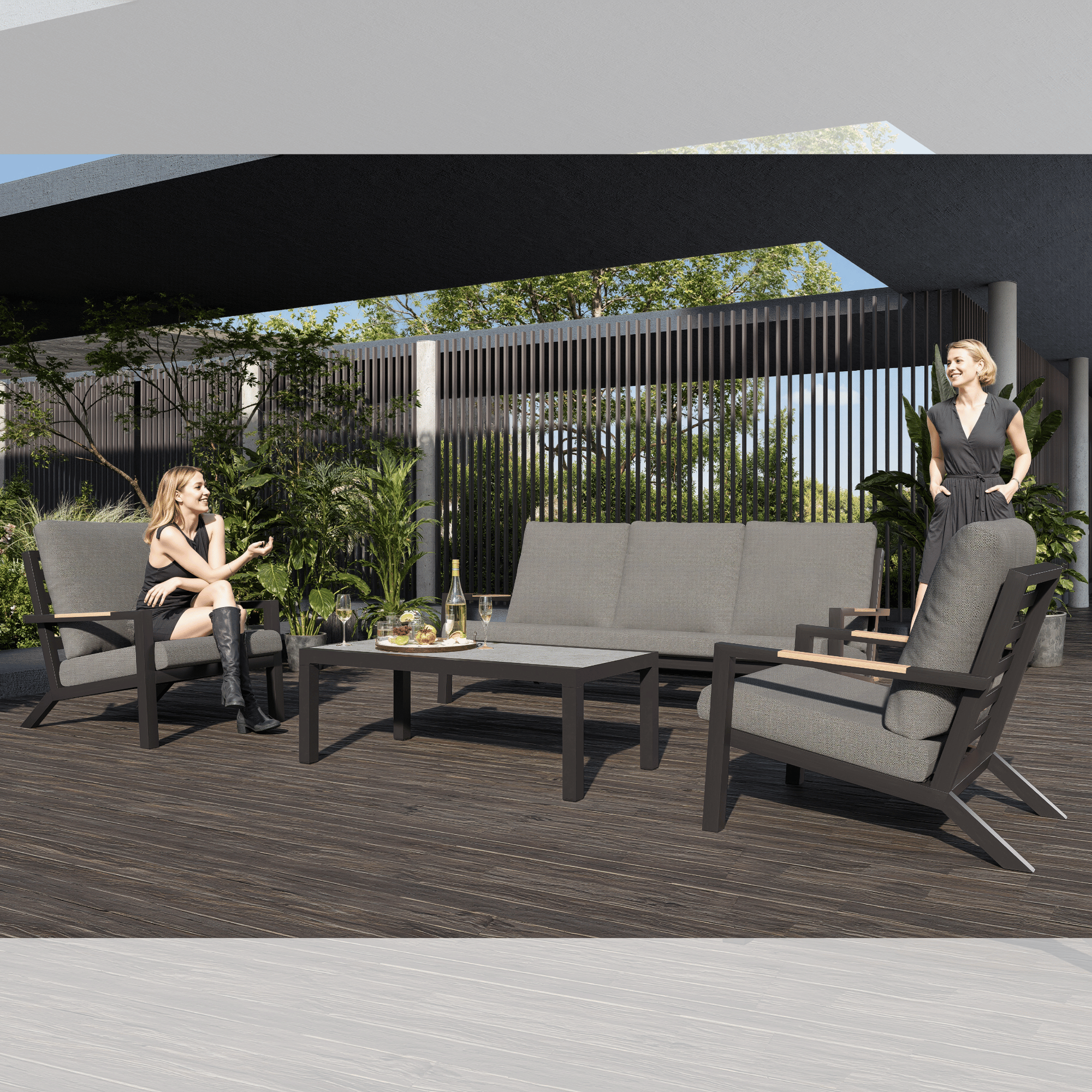Venus 4pce Lounge Setting - Charcoal/Charcoal Texture