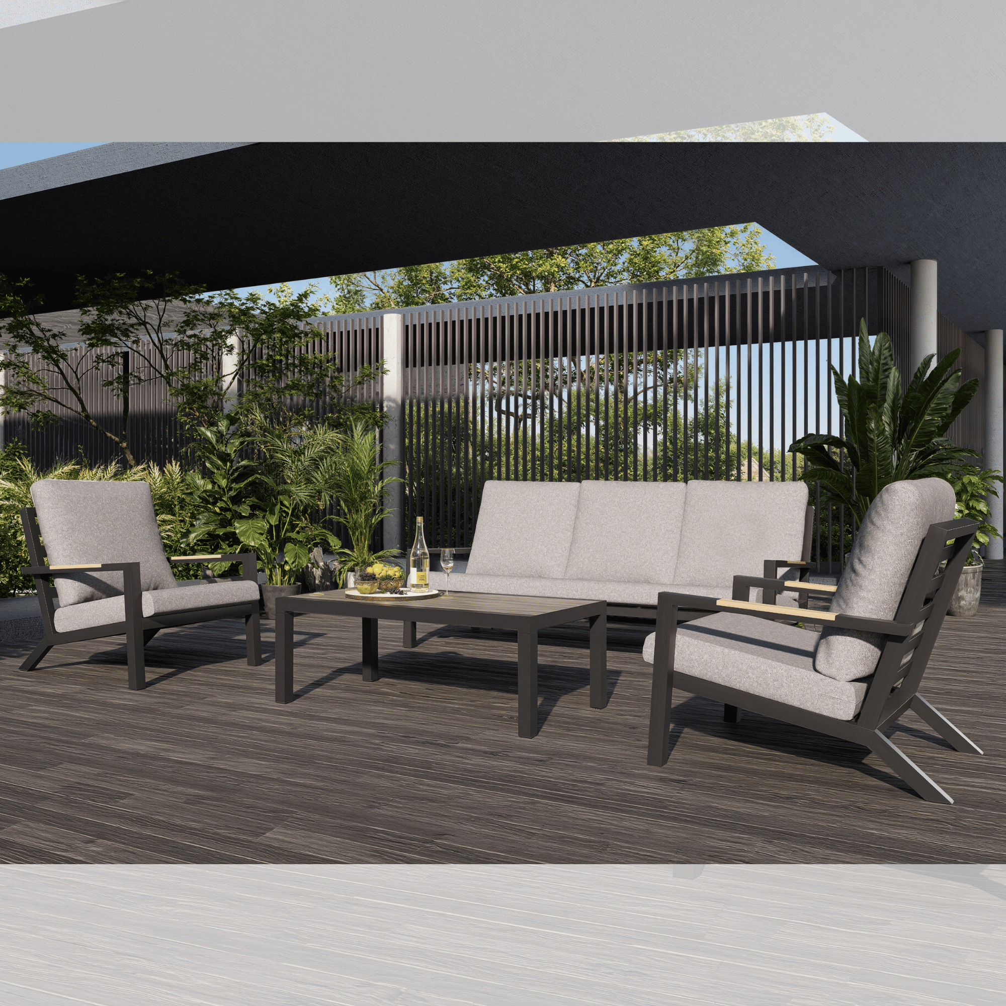 Venus 4pce Lounge Setting - Charcoal/Oatmeal Texture