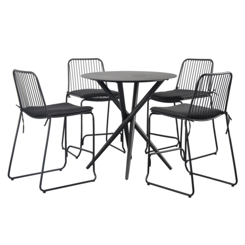 Villa 90cm bar table with bar stool - black - 5 piece outdoor bar setting