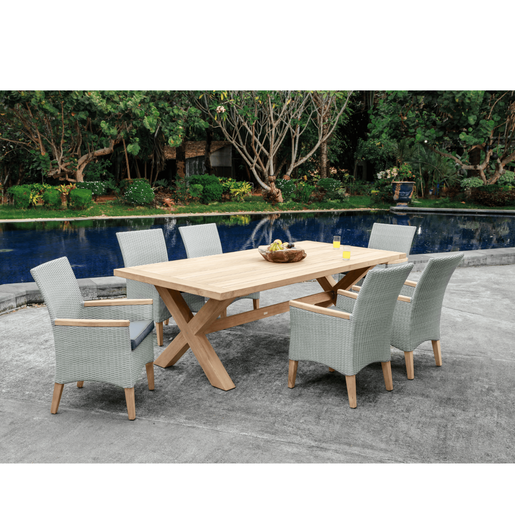 Alexander Teak Table, Florence Wicker Chair - Outdoor Dining Setting - Lume Outdoor Living