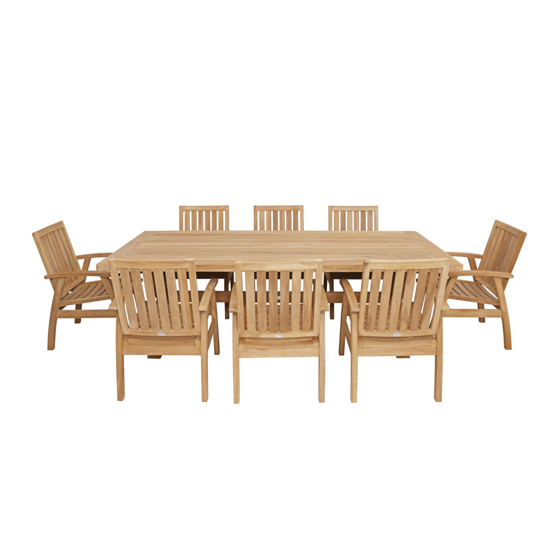 Alexander teak table with 8 Flinders teak chairs - 9pce outdoor dining setting - Lume Outdoor Living