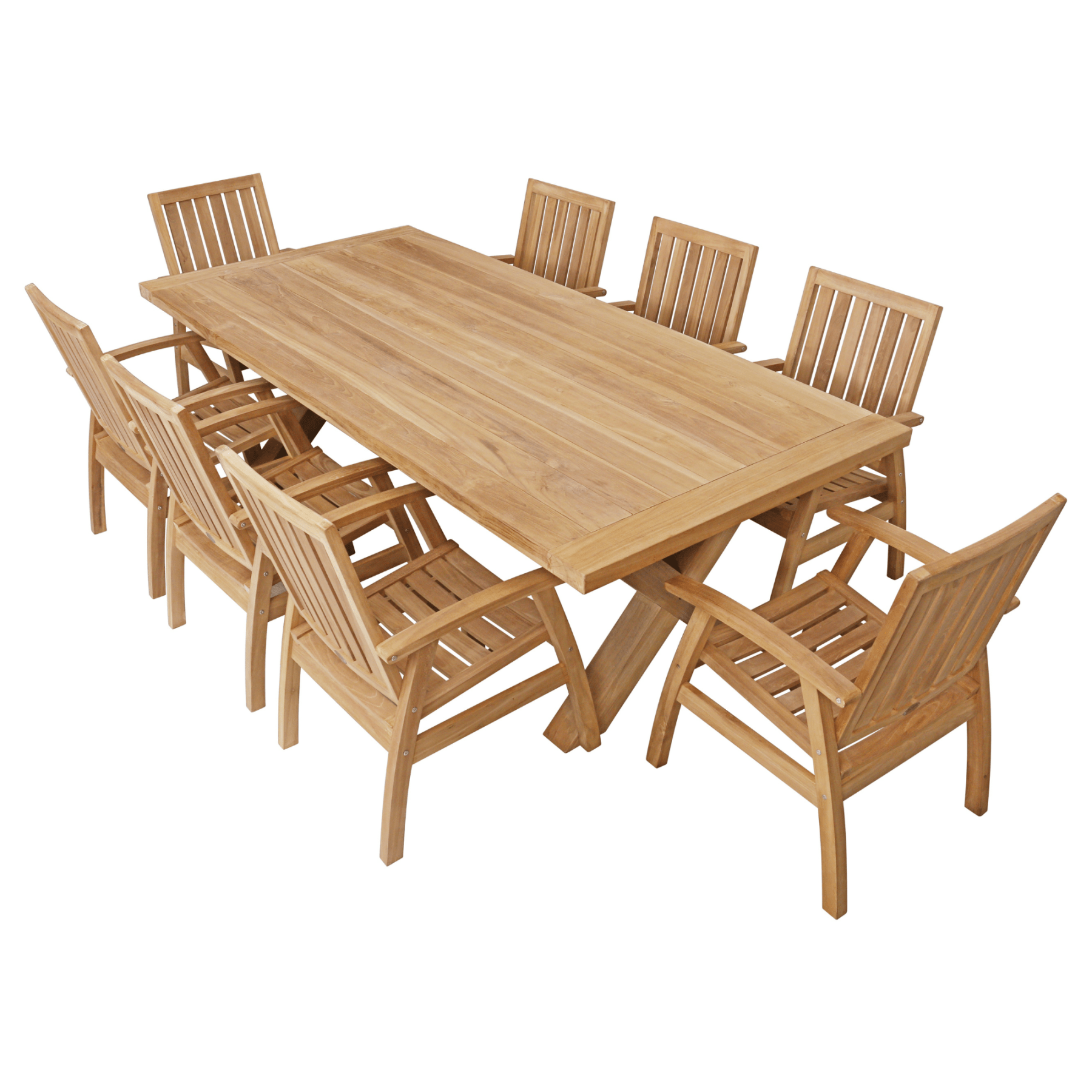 Alexander teak table with 8 Flinders teak chairs - 9pce outdoor dining setting - Lume Outdoor Living