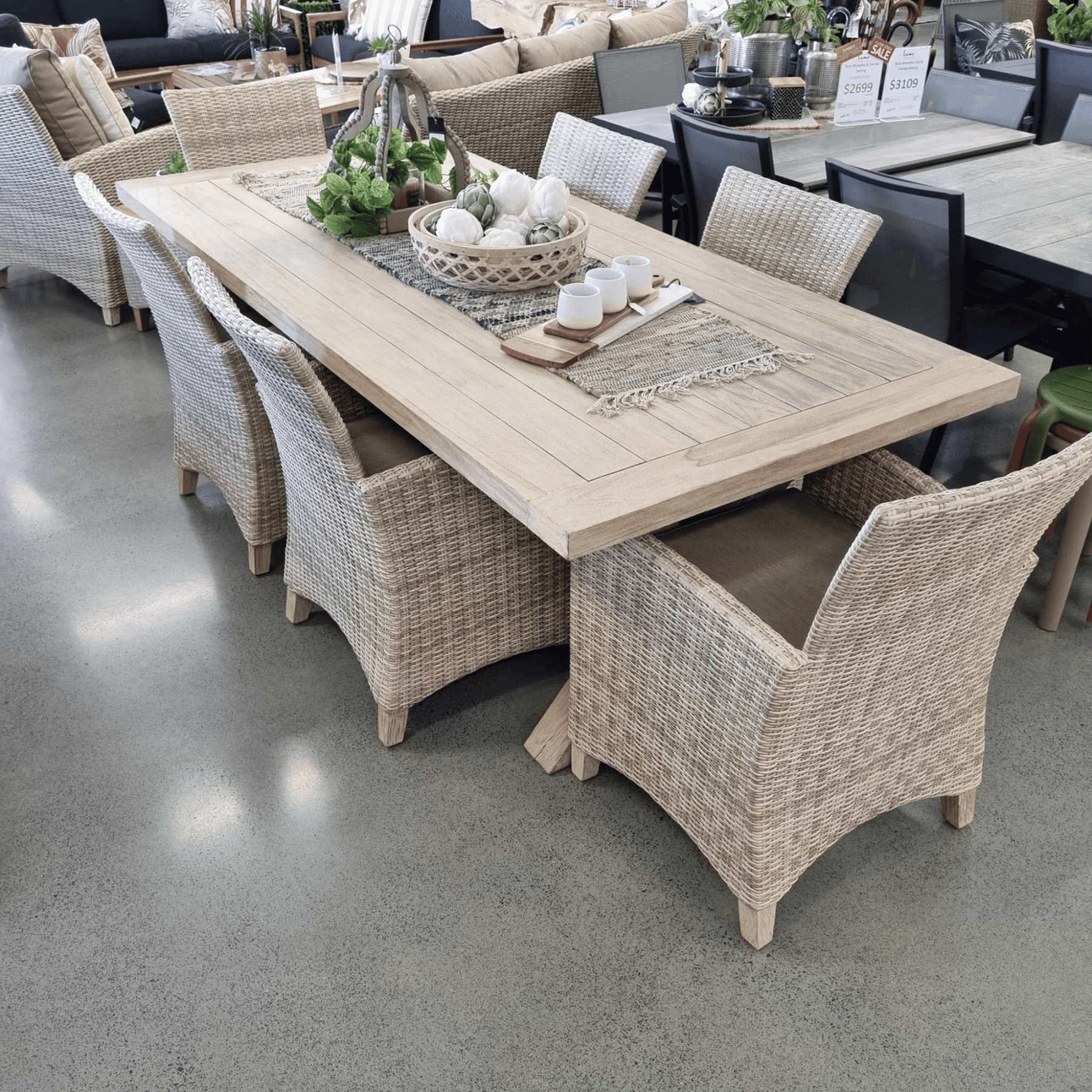 Alexander White - wash Teak Table, Venice Wicker Chair 7 - piece Outdoor Dining Setting - Lume Outdoor Living