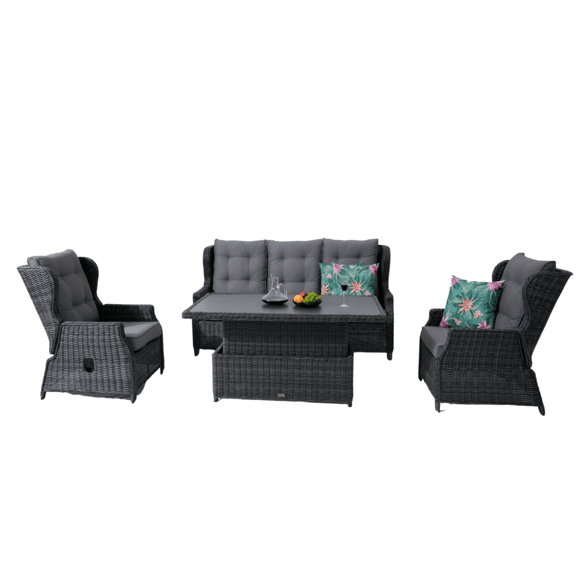 Anglesea Recliner 4pce Lounge Setting with Adjustable Height Table - Castle Grey - Lume Outdoor Living