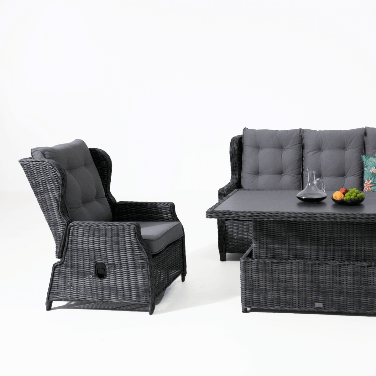Anglesea Recliner 4pce Lounge Setting with Adjustable Height Table - Castle Grey - Lume Outdoor Living