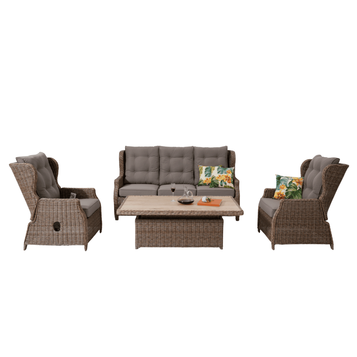 Anglesea Recliner 4pce Lounge Setting with Adjustable Height Table - Marina - Lume Outdoor Living
