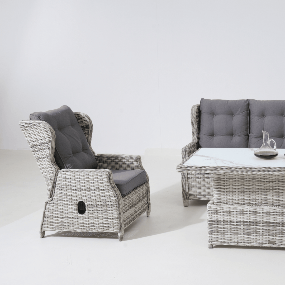 Anglesea Recliner 4pce Lounge Setting with Adjustable Height Table - Zen White - Lume Outdoor Living