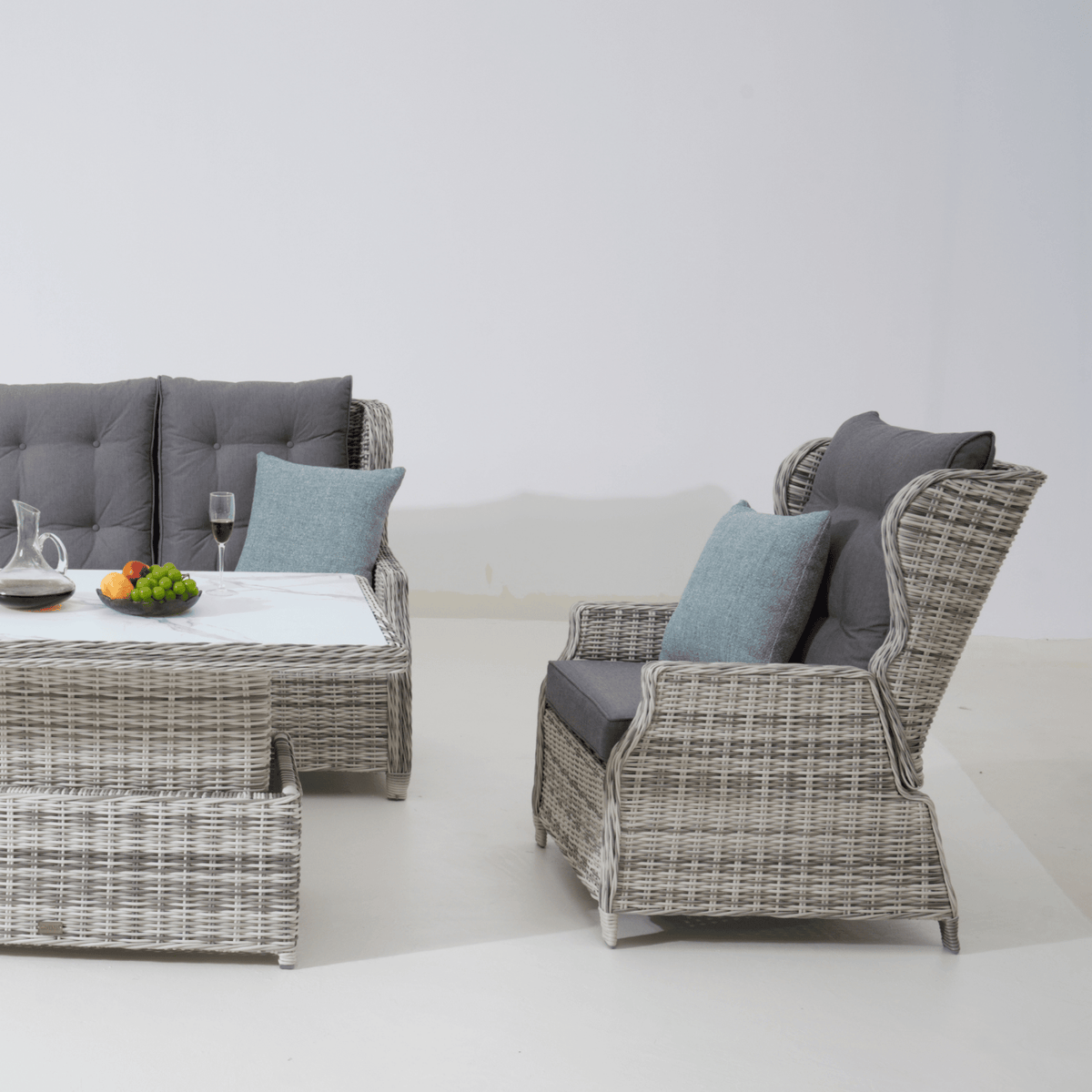 Anglesea Recliner 4pce Lounge Setting with Adjustable Height Table - Zen White - Lume Outdoor Living
