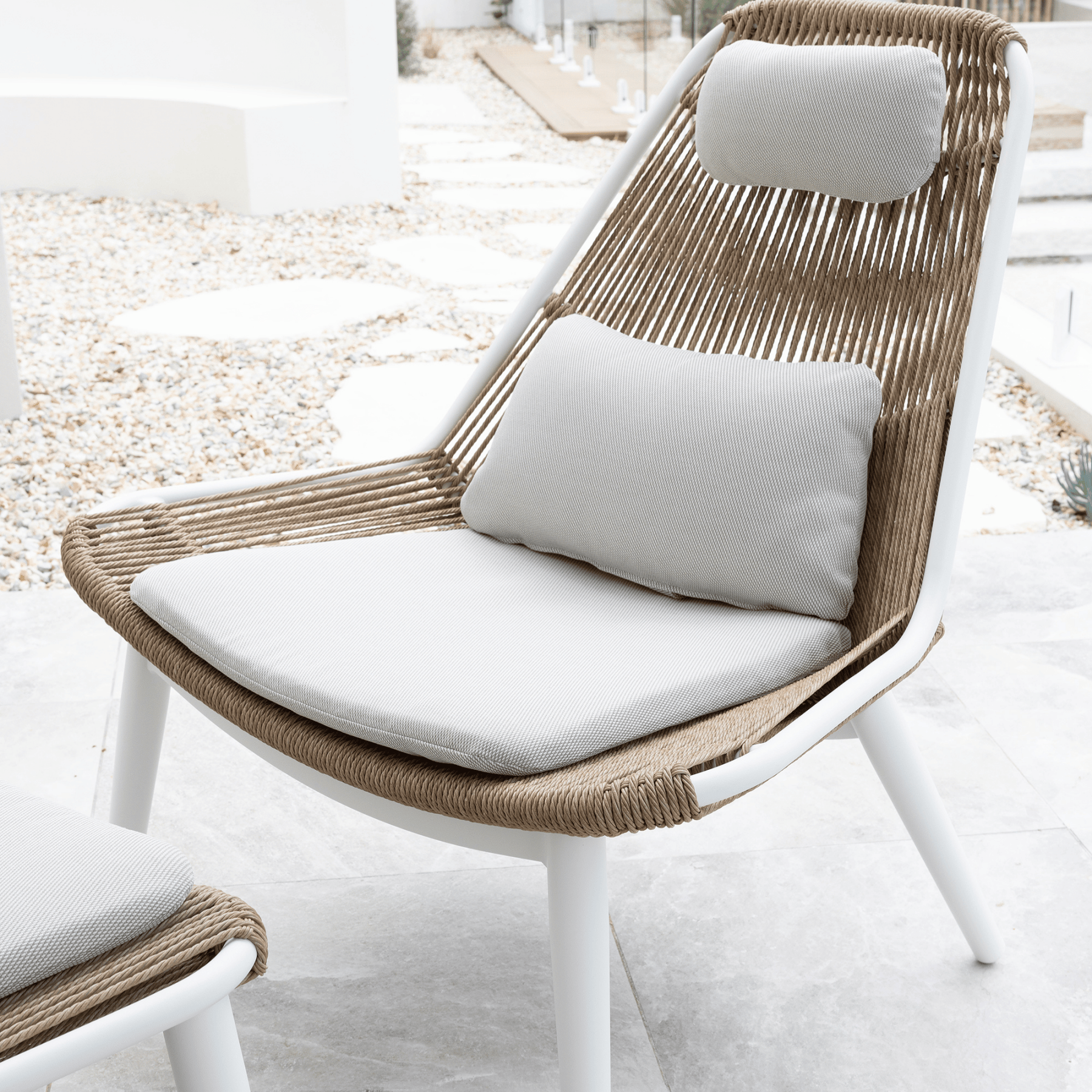 Arona 2 piece Outdoor Lounge Chair with Ottoman - White - Lume Outdoor Living