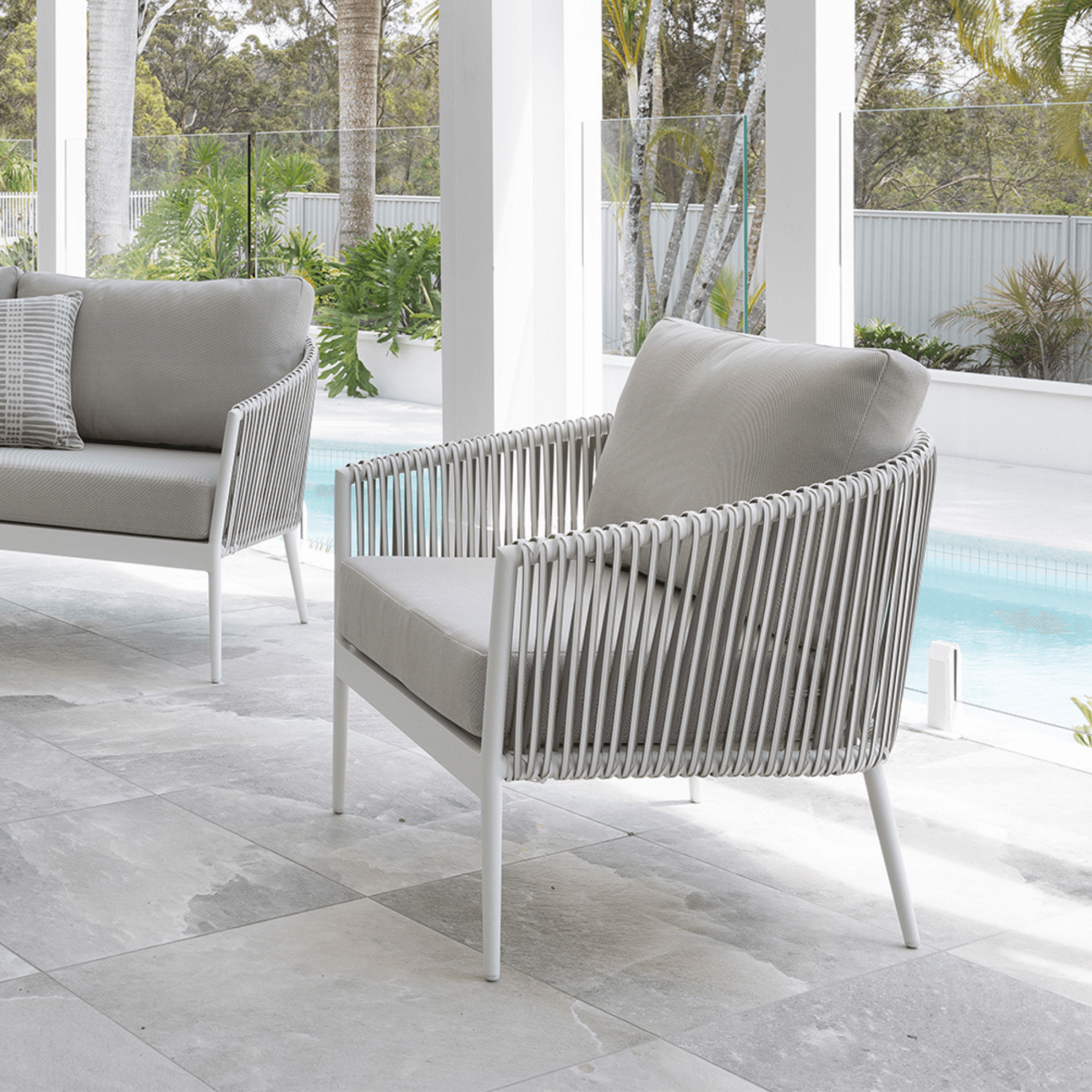 Artemis 'peapod' White Lounge 3+1+1 - 5 piece Outdoor Lounge Setting - Lume Outdoor Living