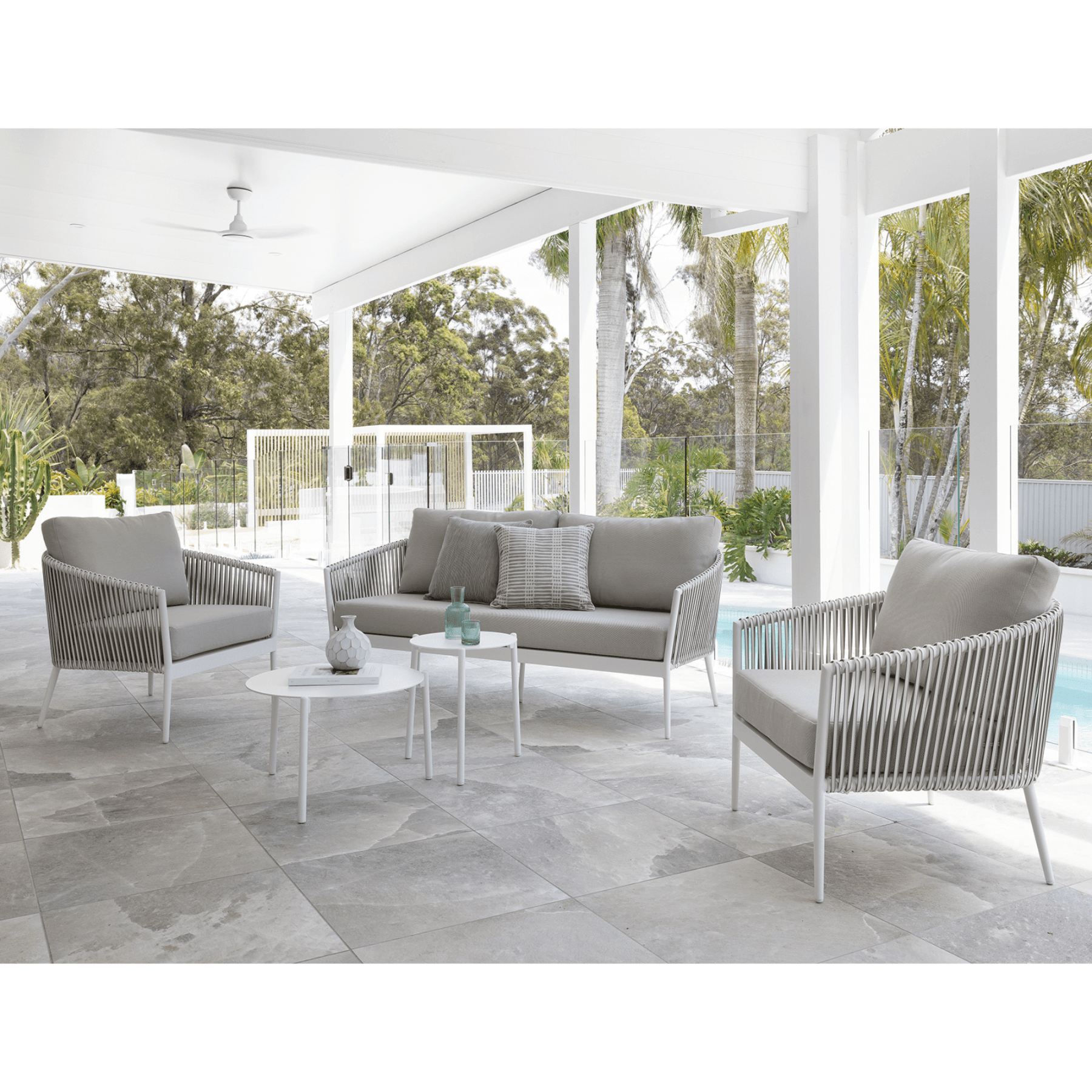 Artemis 'peapod' White Lounge 3+1+1 - 5 piece Outdoor Lounge Setting - Lume Outdoor Living