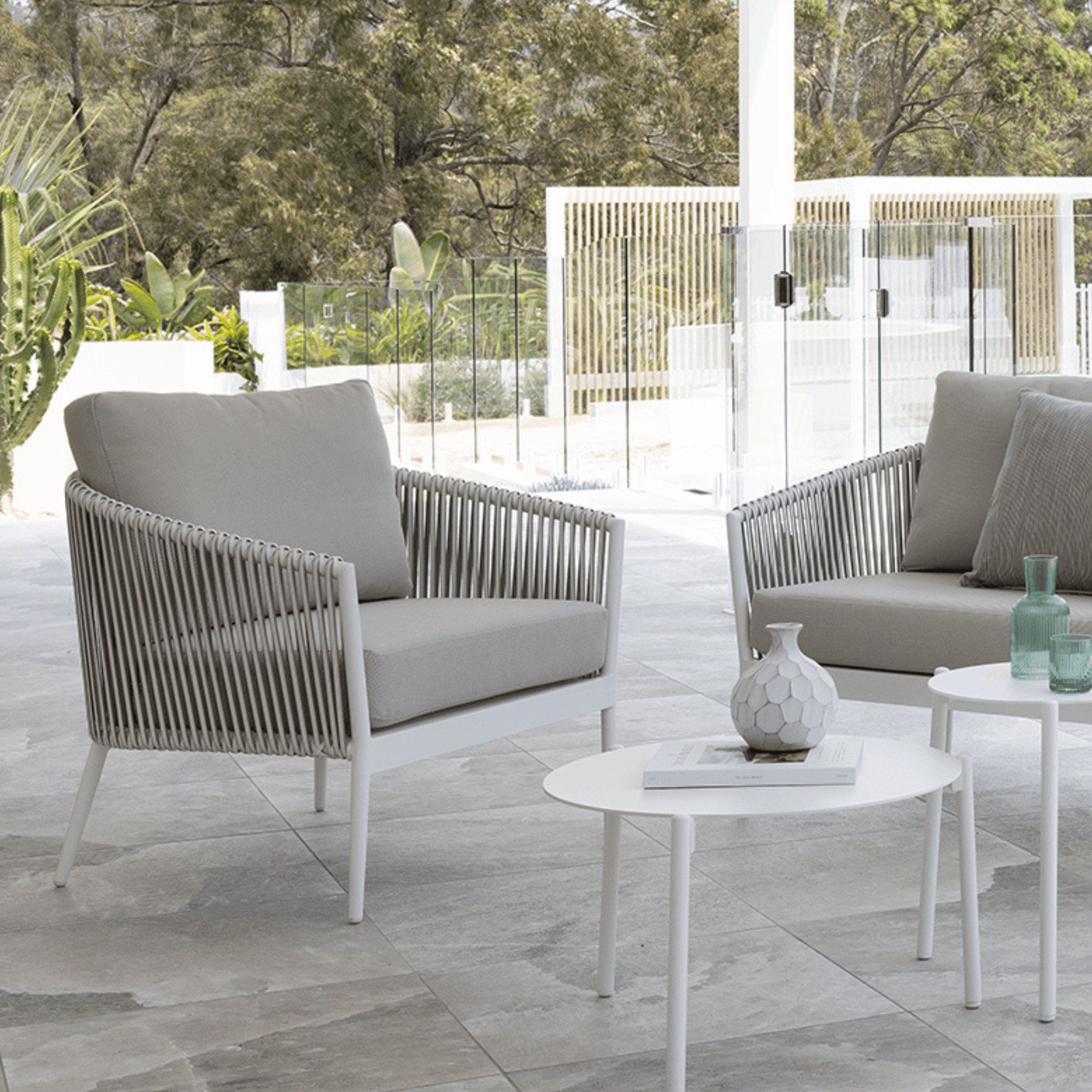 Artemis 'peapod' White Lounge 3+1+1 - 5 piece Outdoor Lounge Setting - Lume Outdoor Living