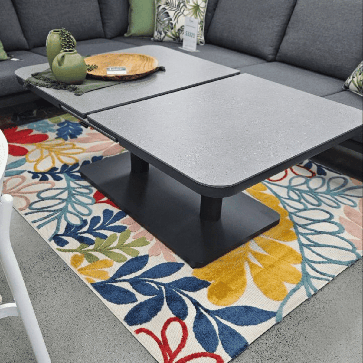 Ashton Adjustable Height & Extendable 140-180x90cm Coffee to Dining Table - Charcoal - Lume Outdoor Living