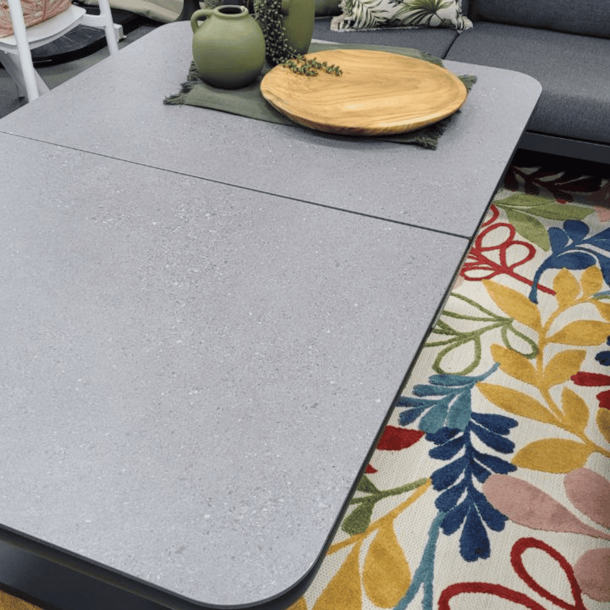 Ashton Adjustable Height & Extendable 140-180x90cm Coffee to Dining Table - Charcoal - Lume Outdoor Living