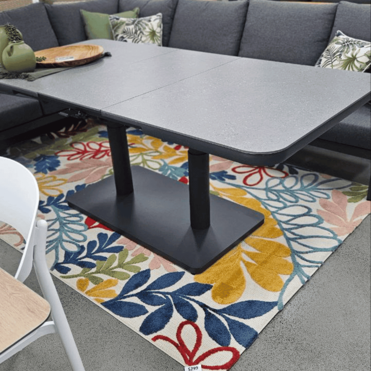 Ashton Adjustable Height & Extendable 140-180x90cm Coffee to Dining Table - Charcoal - Lume Outdoor Living