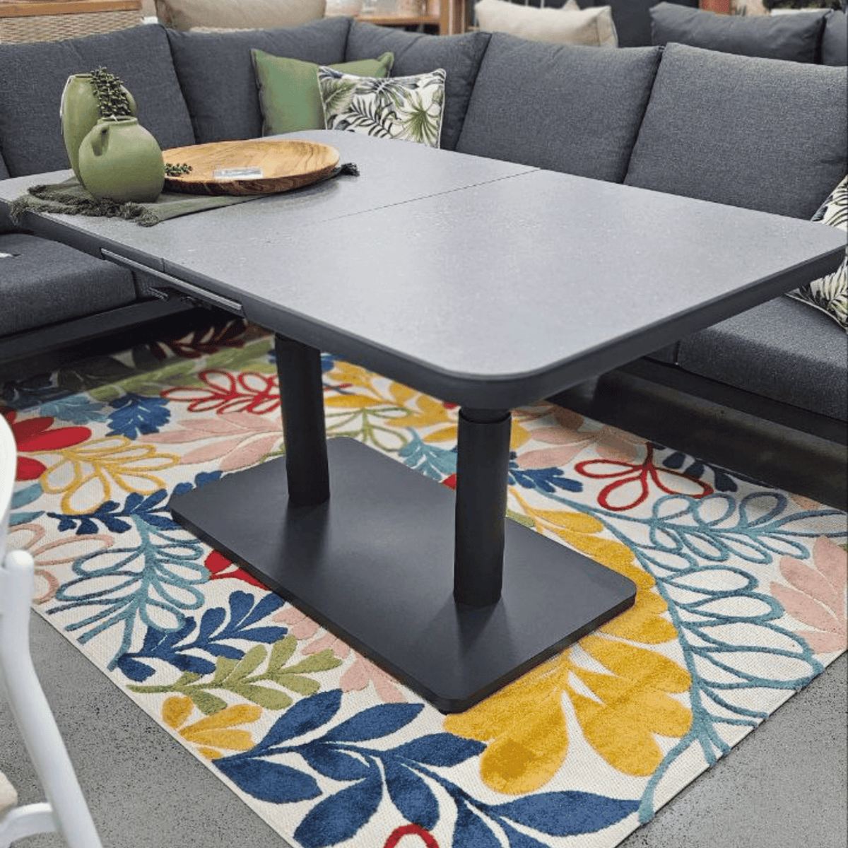 Ashton Adjustable Height & Extendable 140-180x90cm Coffee to Dining Table - Charcoal - Lume Outdoor Living