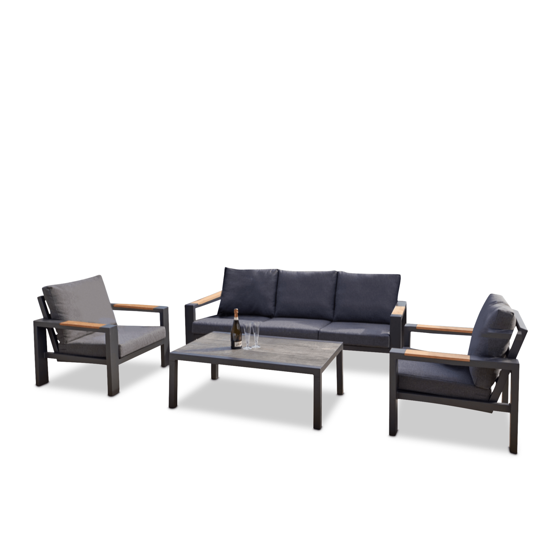 Aspen charcoal aluminium lounge - 4 piece outdoor lounge setting with teak accents - Lume Outdoor Living