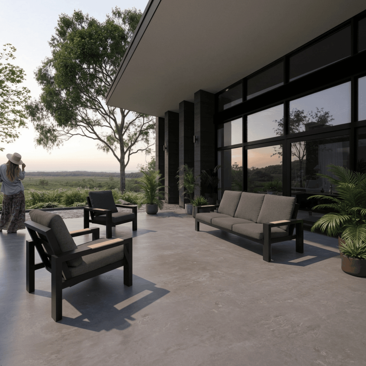 Aspen Teak Detail 3pce Lounge Setting - Charcoal/Charcoal Texture - Lume Outdoor Living