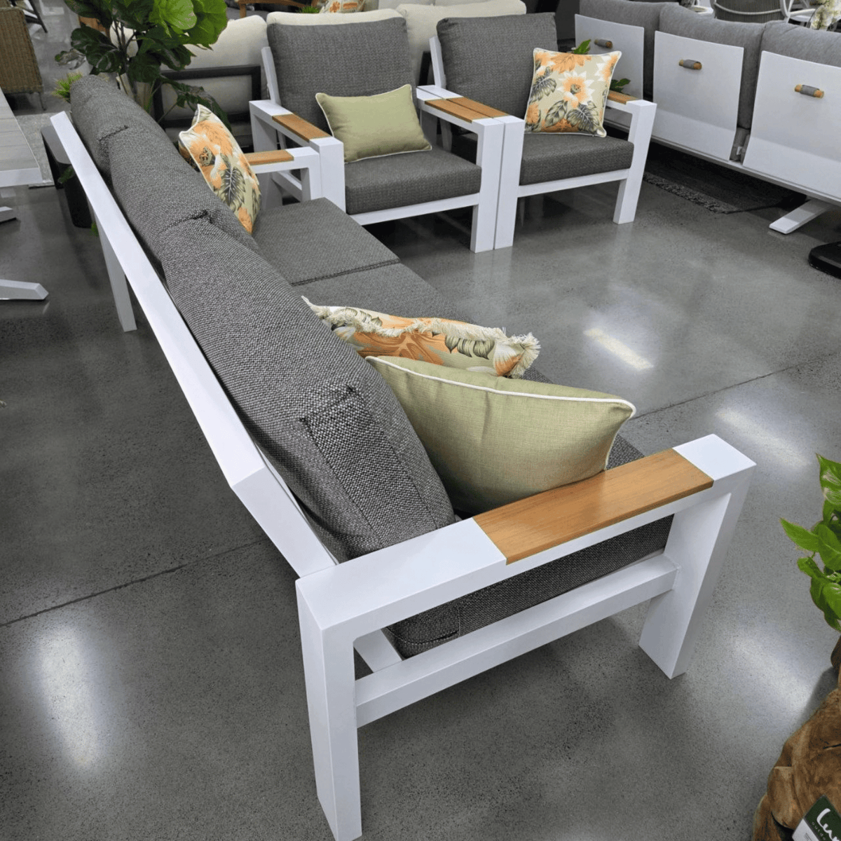Aspen Teak Detail 3pce Lounge Setting - White/Charcoal Texture - Lume Outdoor Living