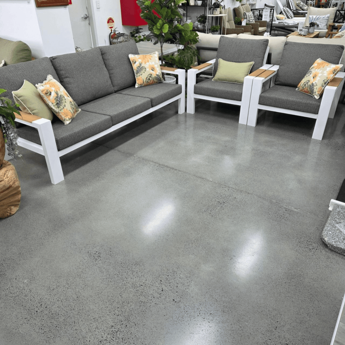 Aspen Teak Detail 3pce Lounge Setting - White/Charcoal Texture - Lume Outdoor Living
