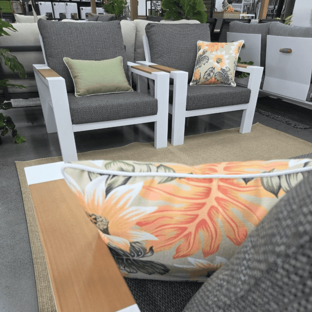 Aspen Teak Detail 3pce Lounge Setting - White/Charcoal Texture - Lume Outdoor Living